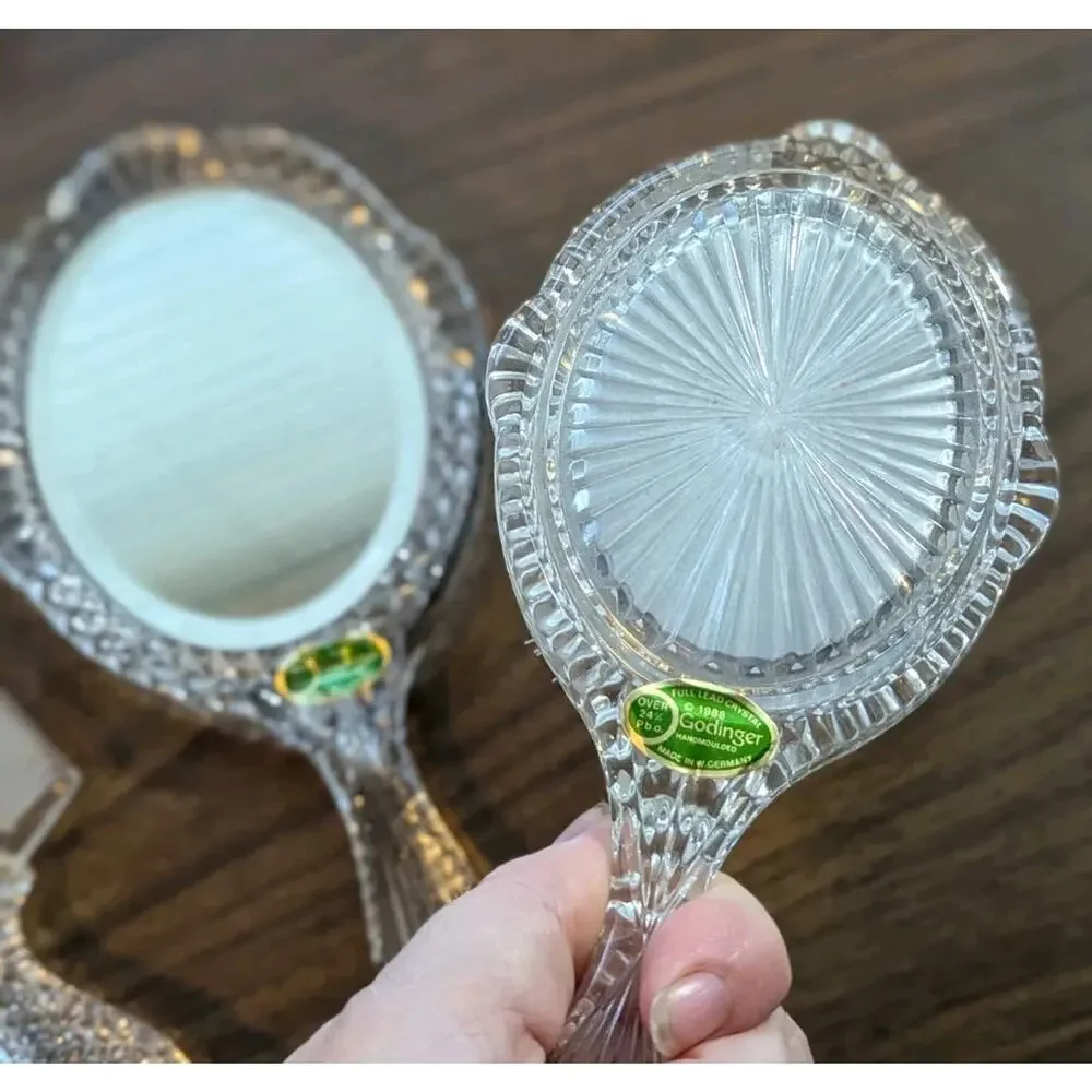 Vtg 3 Pc Godinger Crystal Victorian Style Dresser Vanity Set Mirror Brush Comb